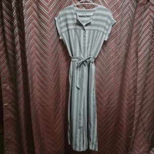 Everyday Striped Tie-Waist Jumpsuit - White & Gray